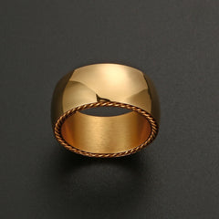 10mm Thick Stainless Steel Ring For Men Women Finger Jewelry Accessories Couple Ring Unique Texture Gold Color - Guangzhou Mingshixuan Jewellery CO.,Ltd