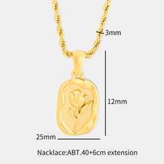 Square Rose Pendant Necklace Fashion Stainless Steel Carved Metal Waterproof Charm Chain Necklace - Guangzhou Mingshixuan Jewellery CO.,Ltd