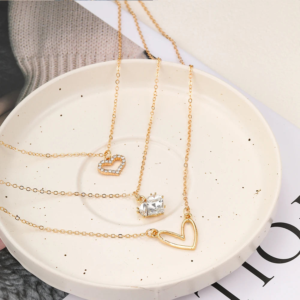 Zircon Heart Pendant Necklaces for Women Girls Gold Color Multilayer Clavicle Chain Necklaces New Fashion Trendy Jewelry