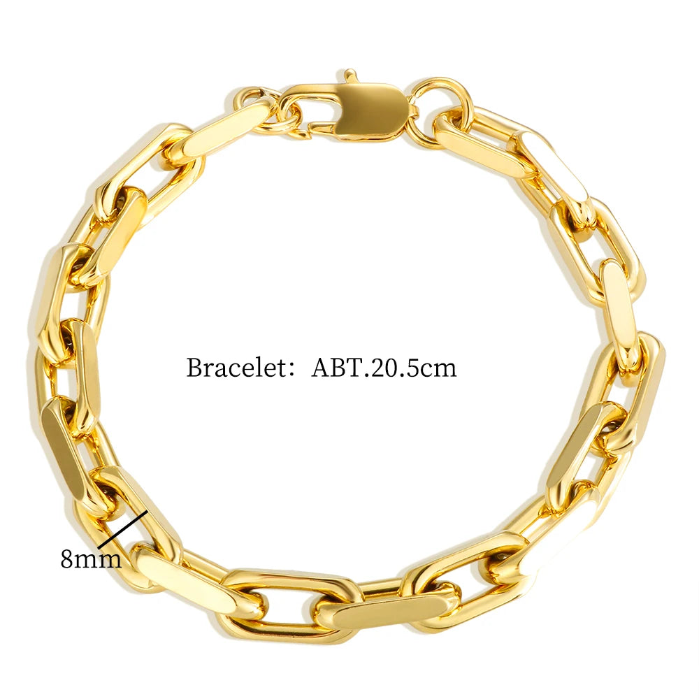 Square Double Layer Stitching Necklace Bracelet Set 18 K Gold Plated Texture Jewelry - Guangzhou Mingshixuan Jewellery CO.,Ltd