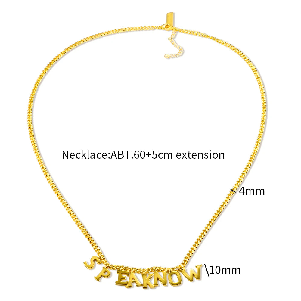 SPEAK NOW Letter Pendant Necklace Textured Waterproof Jewelry Couple Chain Necklaces - Guangzhou Mingshixuan Jewellery CO.,Ltd