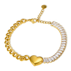 Chain Linked Crystal Bracelet Luxury Shiny Cubic Zirconia Heart Charm Bracelets Jewelry - Guangzhou Mingshixuan Jewellery CO.,Ltd