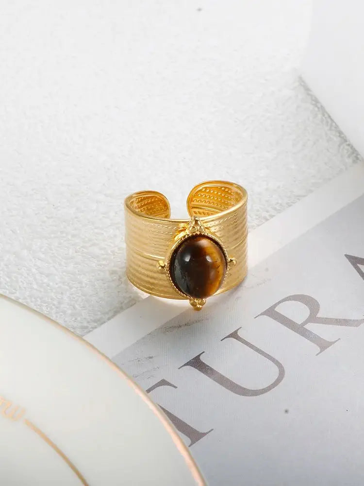 C-shaped Open Ring Natural Tiger Eye Stone Ring - Guangzhou Mingshixuan Jewellery CO.,Ltd