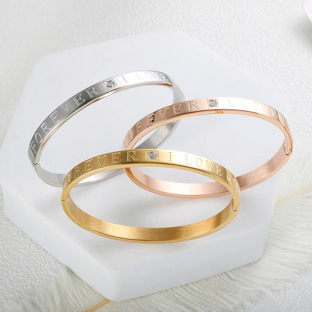 Forever I Love You Bangles Lover's Gift Cubic Zirconia Couple Bracelet Jewelry - Guangzhou Mingshixuan Jewellery CO.,Ltd