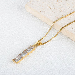 Luxury Square Zircon Geometric Pendant Necklace 18k Gold Plated Metal Texture Jewelry