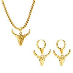 Gothic Hip Hop Gold Color Bullhead Pendant Necklace Earring - Guangzhou Mingshixuan Jewellery CO.,Ltd