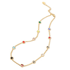 Colorful Cubic Zirconia Chain Necklace Trendy 12 Birthstone Crystal Collar Necklace Jewelry - Guangzhou Mingshixuan Jewellery CO.,Ltd