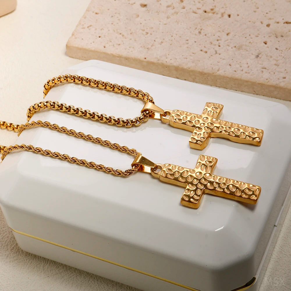 Classic Cross Pendant Necklace Fashion Stainless Steel Bead Chain Necklace Jewelry