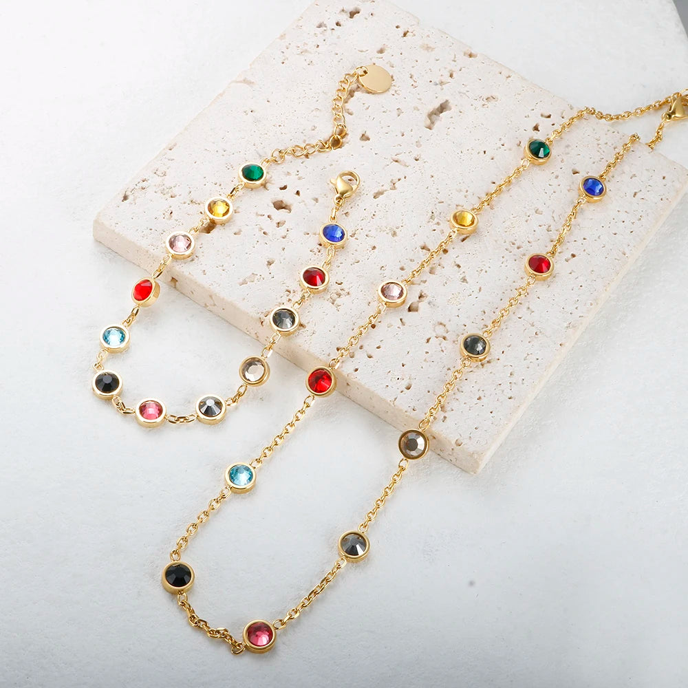 Colorful Cubic Zirconia Chain Necklace Trendy 12 Birthstone Crystal Collar Necklace Jewelry - Guangzhou Mingshixuan Jewellery CO.,Ltd