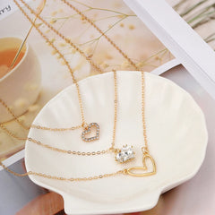 Zircon Heart Pendant Necklaces for Women Girls Gold Color Multilayer Clavicle Chain Necklaces New Fashion Trendy Jewelry