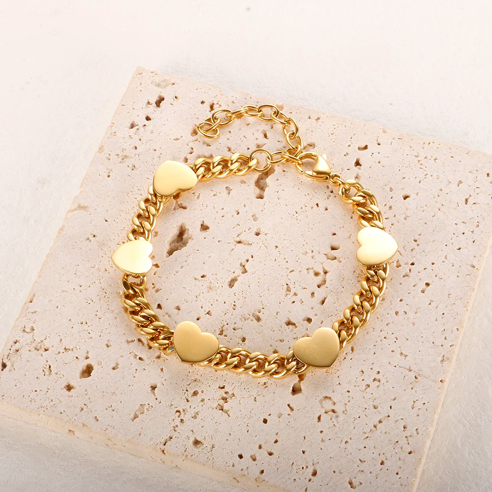 Heart Chain Bracelet for Women Stainless Steel Golden Waterproof Bracelets