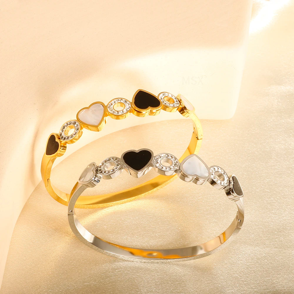 Shell Heart Shaped Zircon Inlaid Luxury Bangle Jewelry - Guangzhou Mingshixuan Jewellery CO.,Ltd