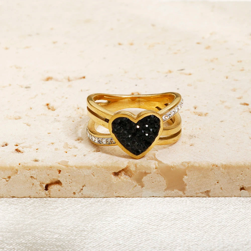 Black Peach Heart Ring Cross Full Stone Crystal Inlay - Guangzhou Mingshixuan Jewellery CO.,Ltd