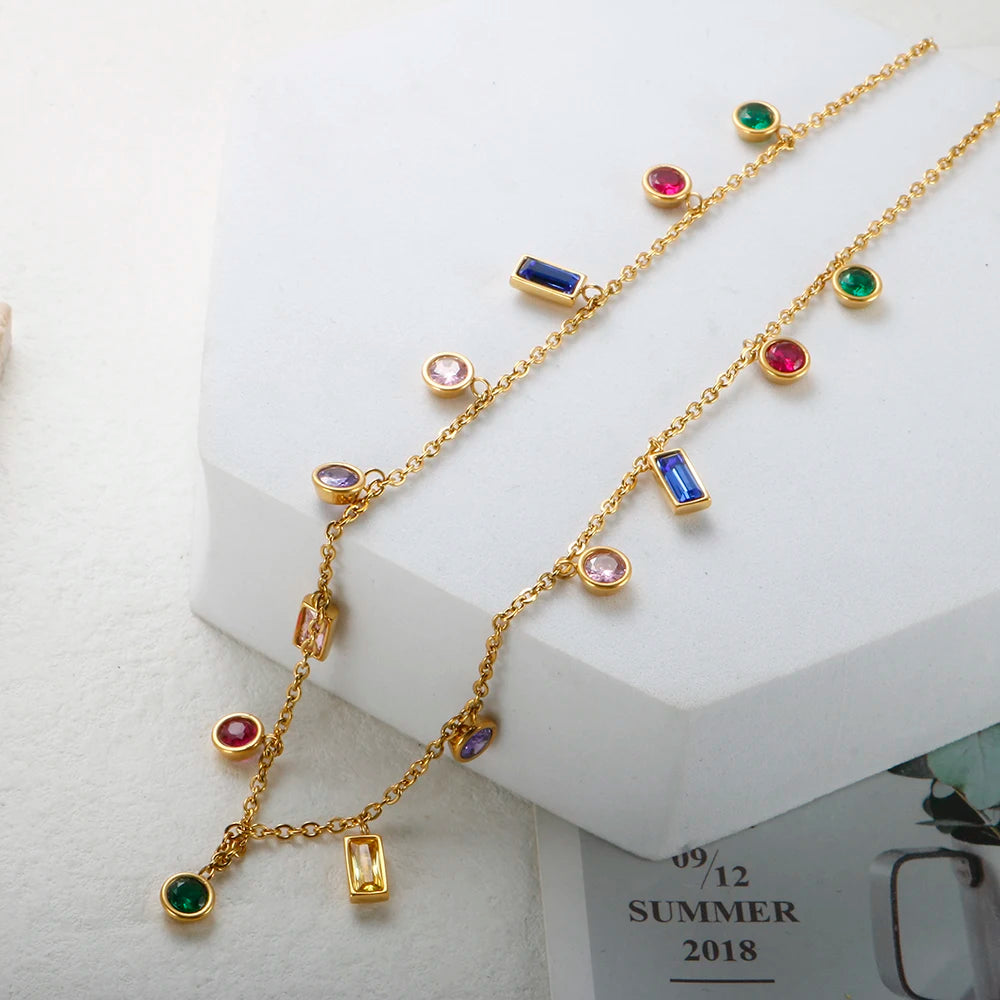 Rainbow Luxury Necklace Colorful Zircon Charm Bracelet Jewelry Set - Guangzhou Mingshixuan Jewellery CO.,Ltd