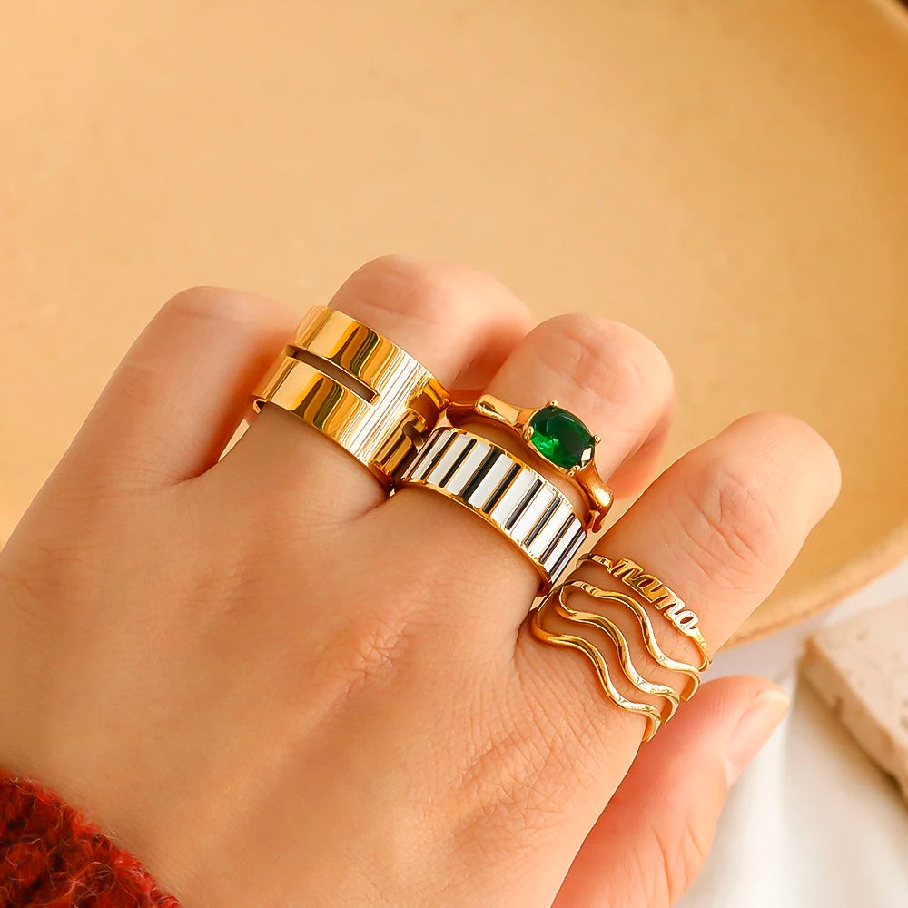 Wide Ring 18k Minimalist Lines Hollow Jewelry Gifts - Guangzhou Mingshixuan Jewellery CO.,Ltd