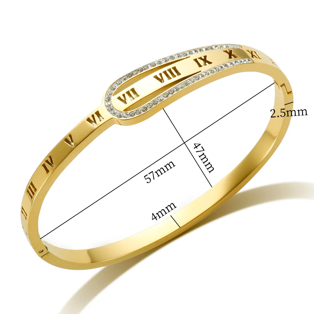 Crystal Zipper Design Bangle Hollow Roman Numerals Rhinestone Bracelets Jewelry - Guangzhou Mingshixuan Jewellery CO.,Ltd