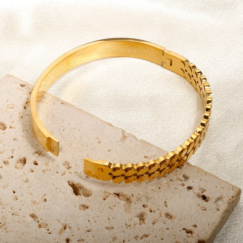 Ripple Droplet Shape Bangles Gold Color Texture Bracelets Female Jewelry