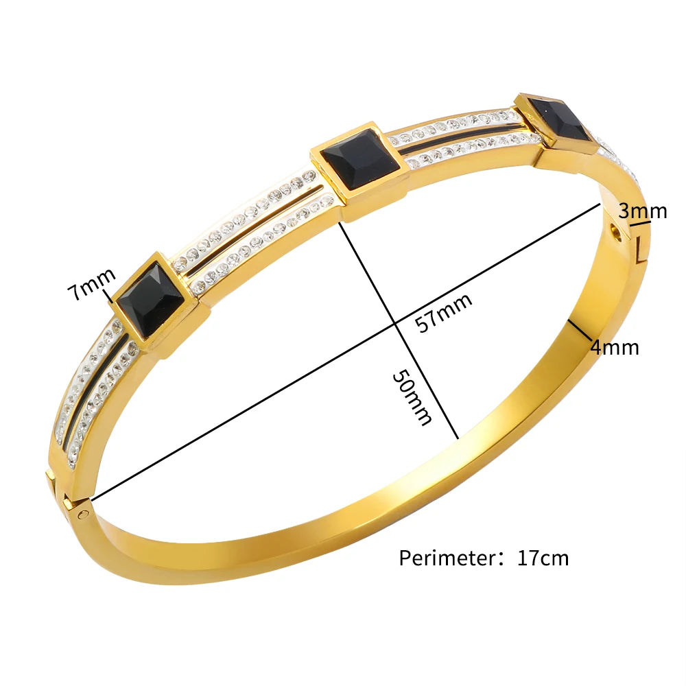 Luxury Square Crystal Inlaid Bracelet Charm Bangle