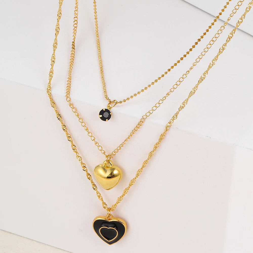 Black Heart Multilayer Necklace for Women Girls Fashion Gold Color Clavicle Necklace New Style Choker Trendy Jewelry Gifts