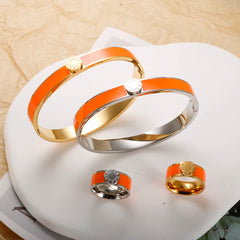 Stainless Steel Enamel Bangle Ring Set for Women Round Roman Numerals Bracelet Ring - Guangzhou Mingshixuan Jewellery CO.,Ltd