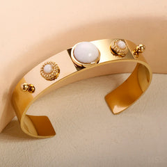 White Natural Stone Open Bracelet Luxury 18 k Gold Plated Bracelet