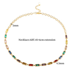 Colorful Crystal Rectangle Pendant Necklace Set Rainbow Cz Bracelet - Guangzhou Mingshixuan Jewellery CO.,Ltd