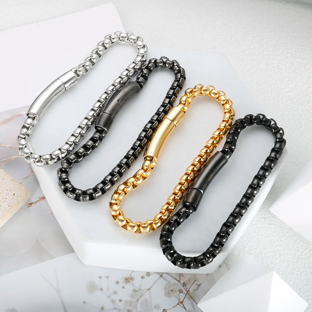 6mm Chunky Box Chain Bracelets Stainless Steel Punk Link Wristband Gothic Jewelry