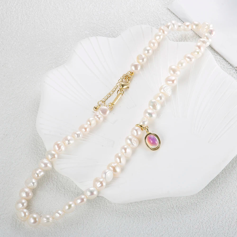 Natural Freshwater Pearl Necklace Moonlight Stone Clavicle Pendant