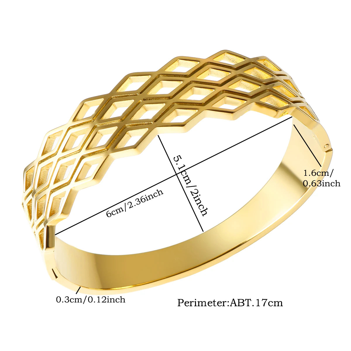 16mm Texture Grid Style Cross Bracelet Chic Honeycomb Thick Bangle