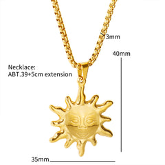 Gold Color 316 L Stainless Steel Sun Pendant Necklace Hip Hop Rock Fashion Choker Necklace