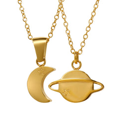 Moon and Saturn Friendship Necklaces Folklore Necklace Trendy Chain Jewelry Set Stainless Steel Metal Pendant - Guangzhou Mingshixuan Jewellery CO.,Ltd