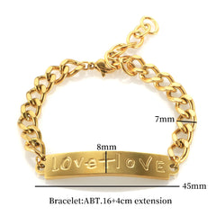 Stainless Steel Minimalist Gold Plated Love Engraved Chain Link Women Bracelets Jewelry