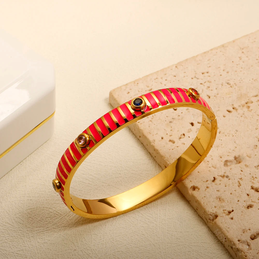 Popular Bohemian Bracelet Colorful Drop Glue Zirconia Inlaid Bangle