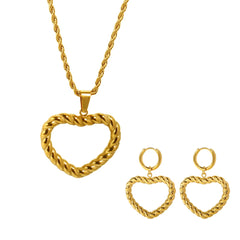 JINHUI Twisted Chain Hollow Heart Pendant Gold Plated Stainless Steel Necklace Earring Set Waterproof Fashion for Women Jewelry - Guangzhou Mingshixuan Jewellery CO.,Ltd