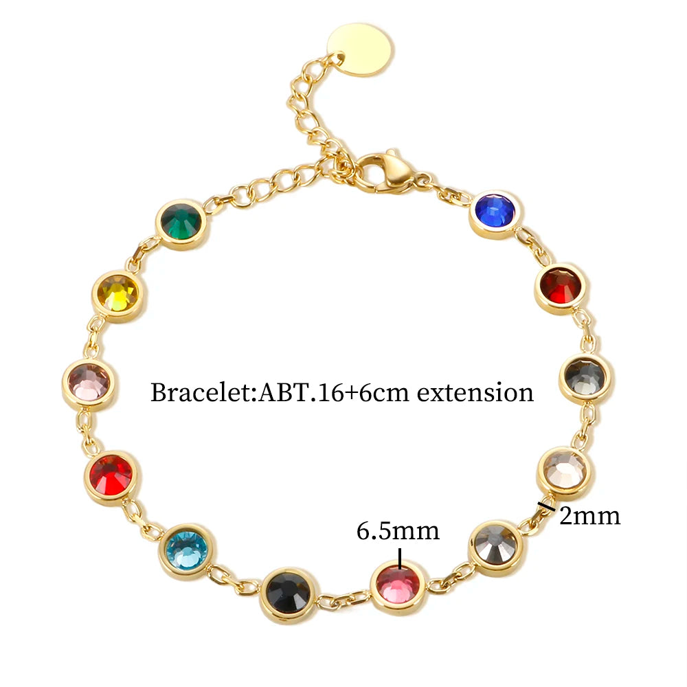 Bracelet Necklace Jewelry Set for Women Stainless Steel 12 Birthday Stone Colorful Crystal Chain Bracelets - Guangzhou Mingshixuan Jewellery CO.,Ltd