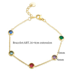 Stereoscopic Circular Colored Zirconia Inlaid Charm Exquisite Fine Chain Bracelet Wrist Bangle