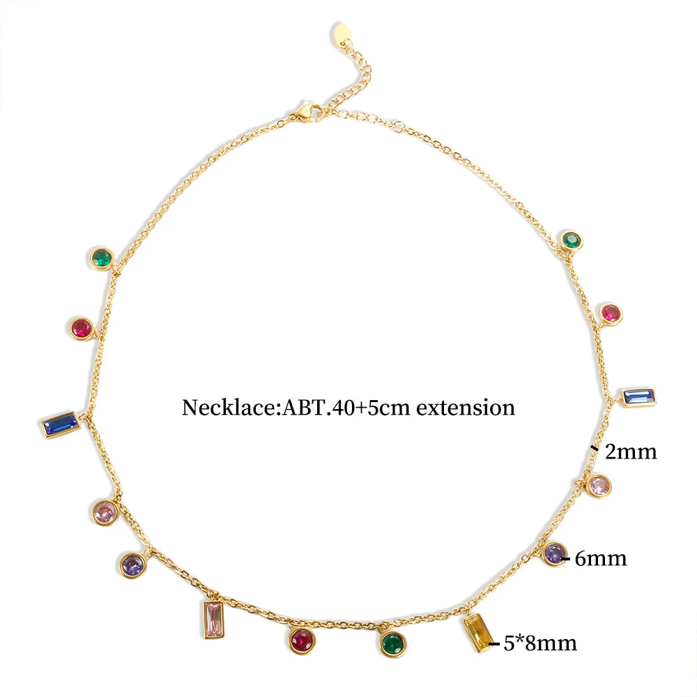 Rainbow Luxury Necklace Colorful Zircon Charm Bracelet Jewelry Set - Guangzhou Mingshixuan Jewellery CO.,Ltd