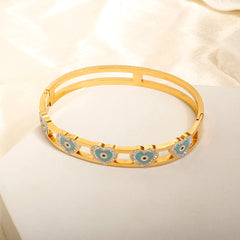 Heart Evil Eye Charm Bangles Hollow Crystal Enamel Bracelets Jewelry