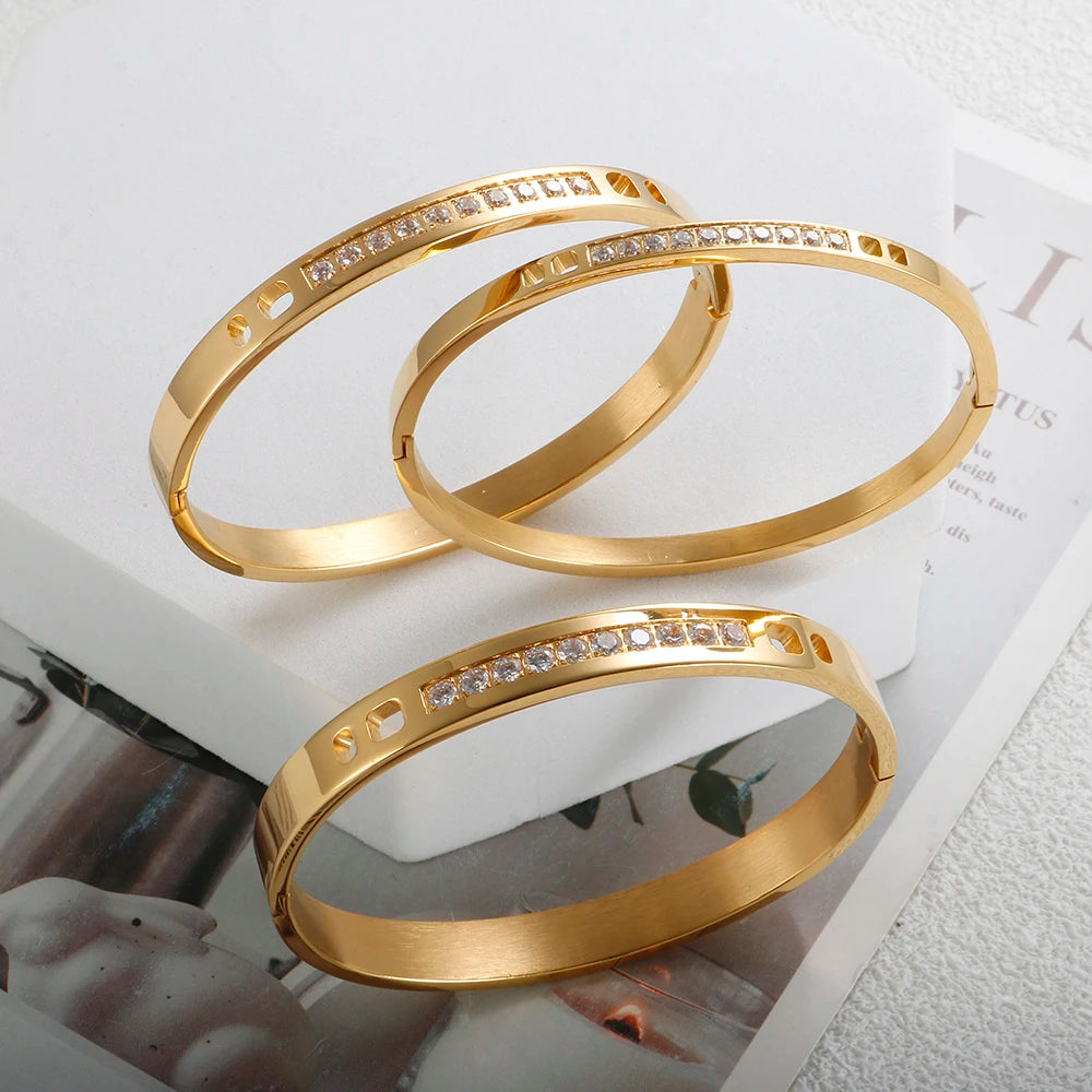 316L Stainless Steel Supernatural Gold Color Bangles Chic Cubic Zirconia Bracelets