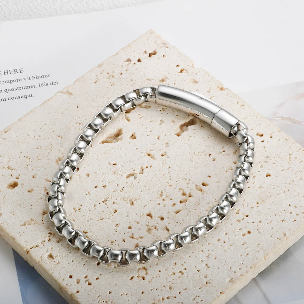 6mm Chunky Box Chain Bracelets Stainless Steel Punk Link Wristband Gothic Jewelry