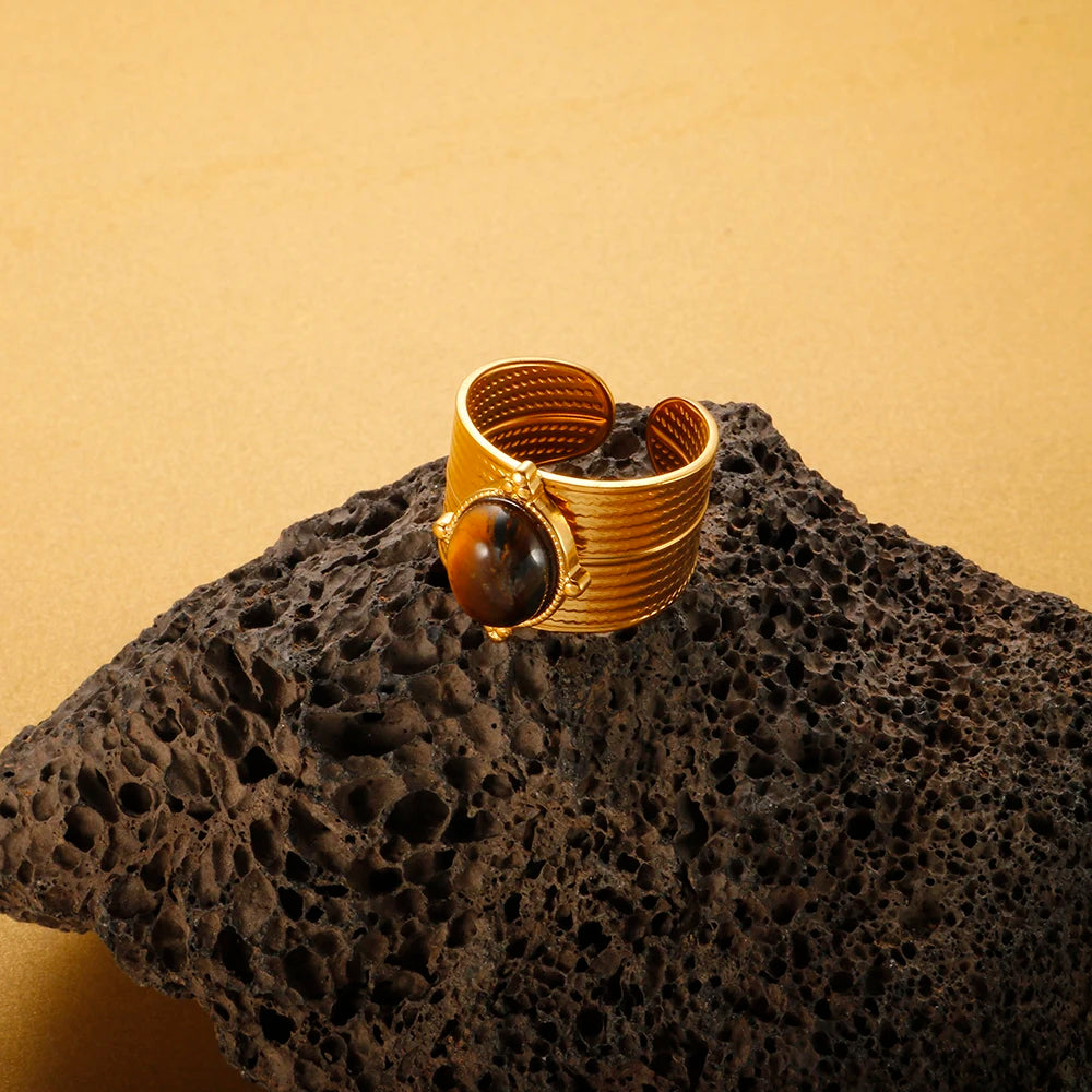 C-shaped Open Ring Natural Tiger Eye Stone Ring - Guangzhou Mingshixuan Jewellery CO.,Ltd