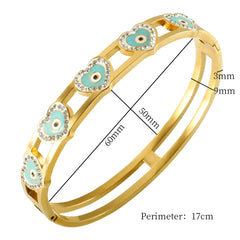 Heart Evil Eye Charm Bangles Hollow Crystal Enamel Bracelets Jewelry