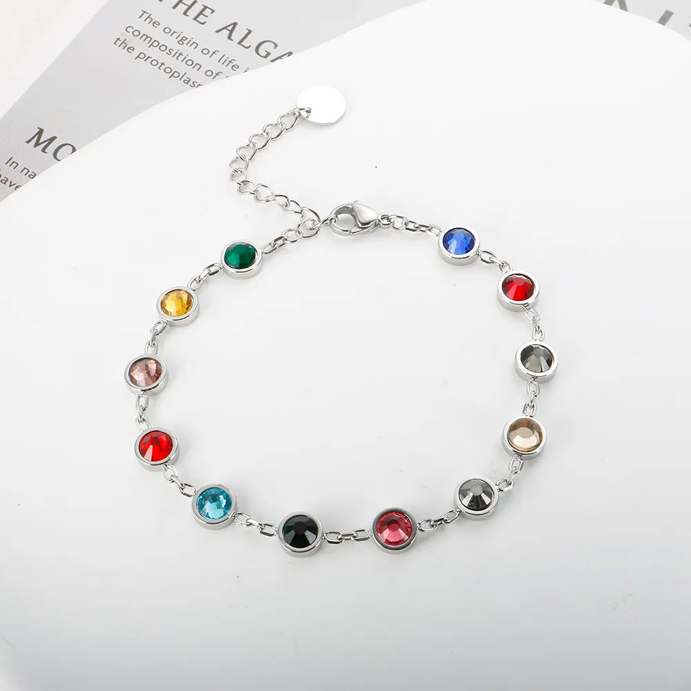 Colorful Bejeweled Bracelet Popularity T S Stainless Steel Bangle for Women 12 Birthstones Rainbow Crystal Chain Jewelry - Guangzhou Mingshixuan Jewellery CO.,Ltd