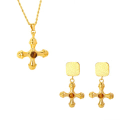 Tiger Eye Stone Cross Pendant Earrings Necklace Set - Guangzhou Mingshixuan Jewellery CO.,Ltd