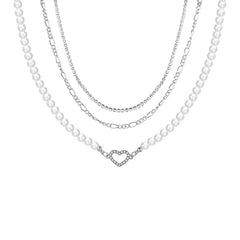 Fashion Silver Color Heart Chain Necklaces for Women Mutilayered Adjustable Choker Pearl Necklace 2023 New Trend Jewelry