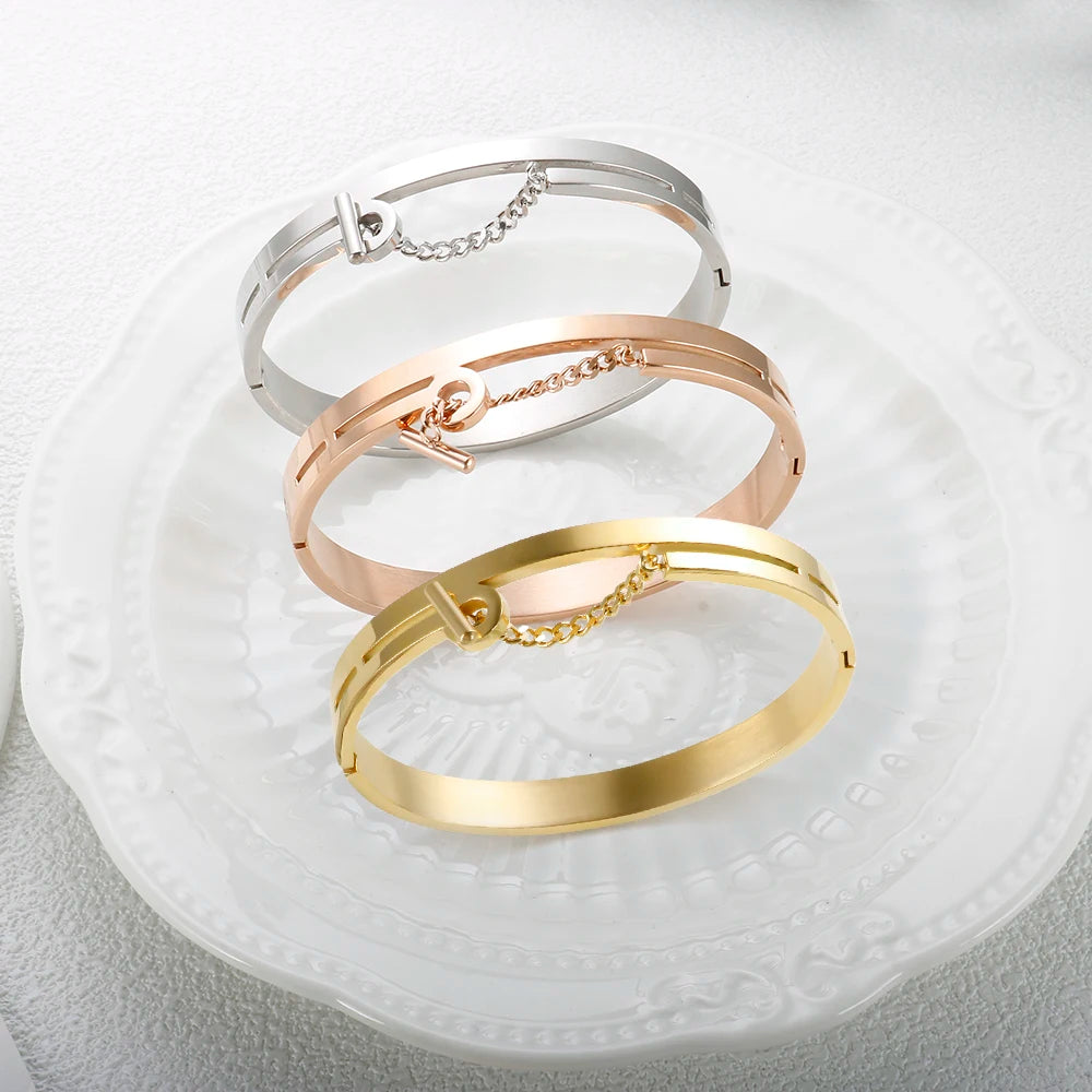 Chain Link Buckle Bracelets Bangles Lover Gold Plate Bangle Punk Jewelry - Guangzhou Mingshixuan Jewellery CO.,Ltd