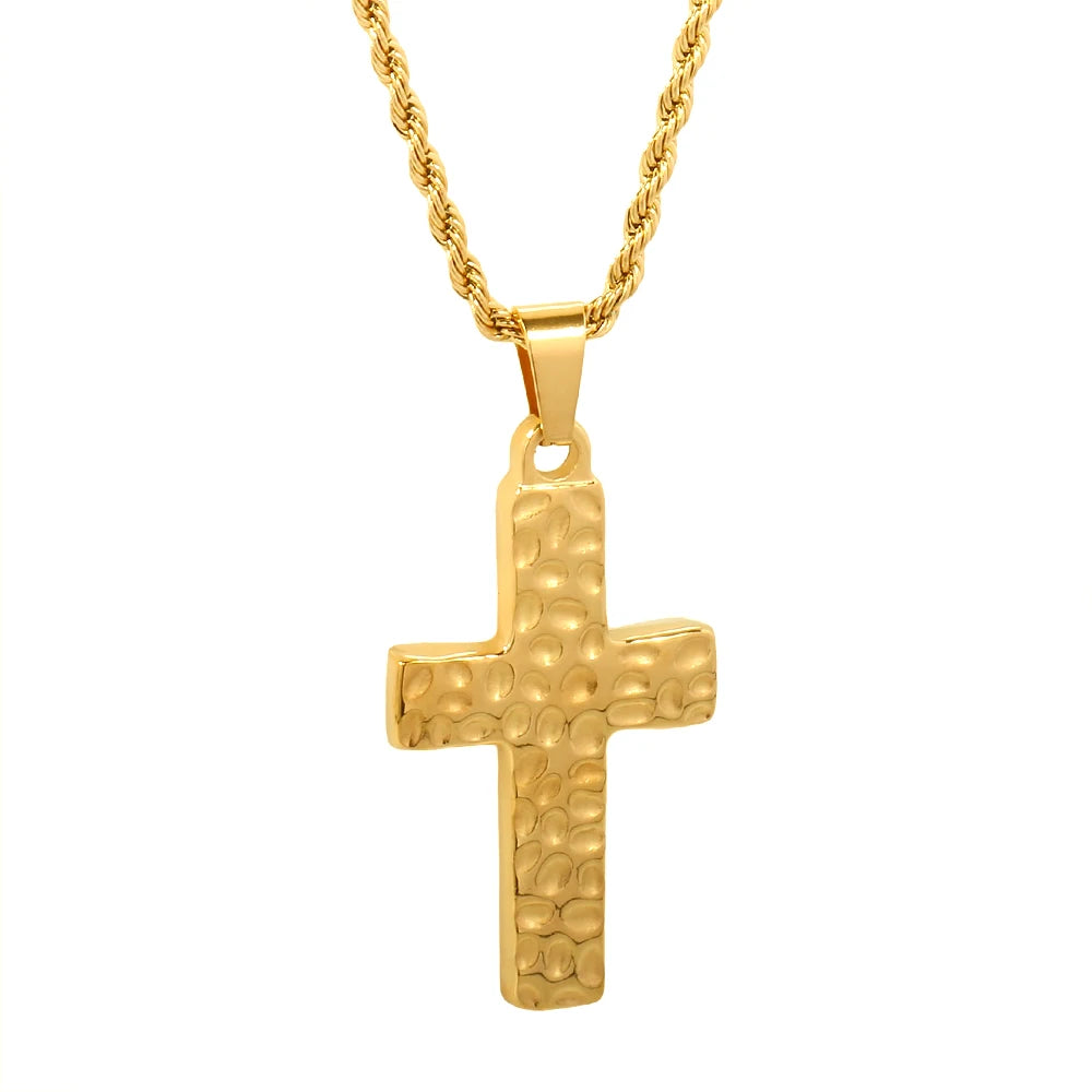 Classic Cross Pendant Necklace Fashion Stainless Steel Bead Chain Necklace Jewelry