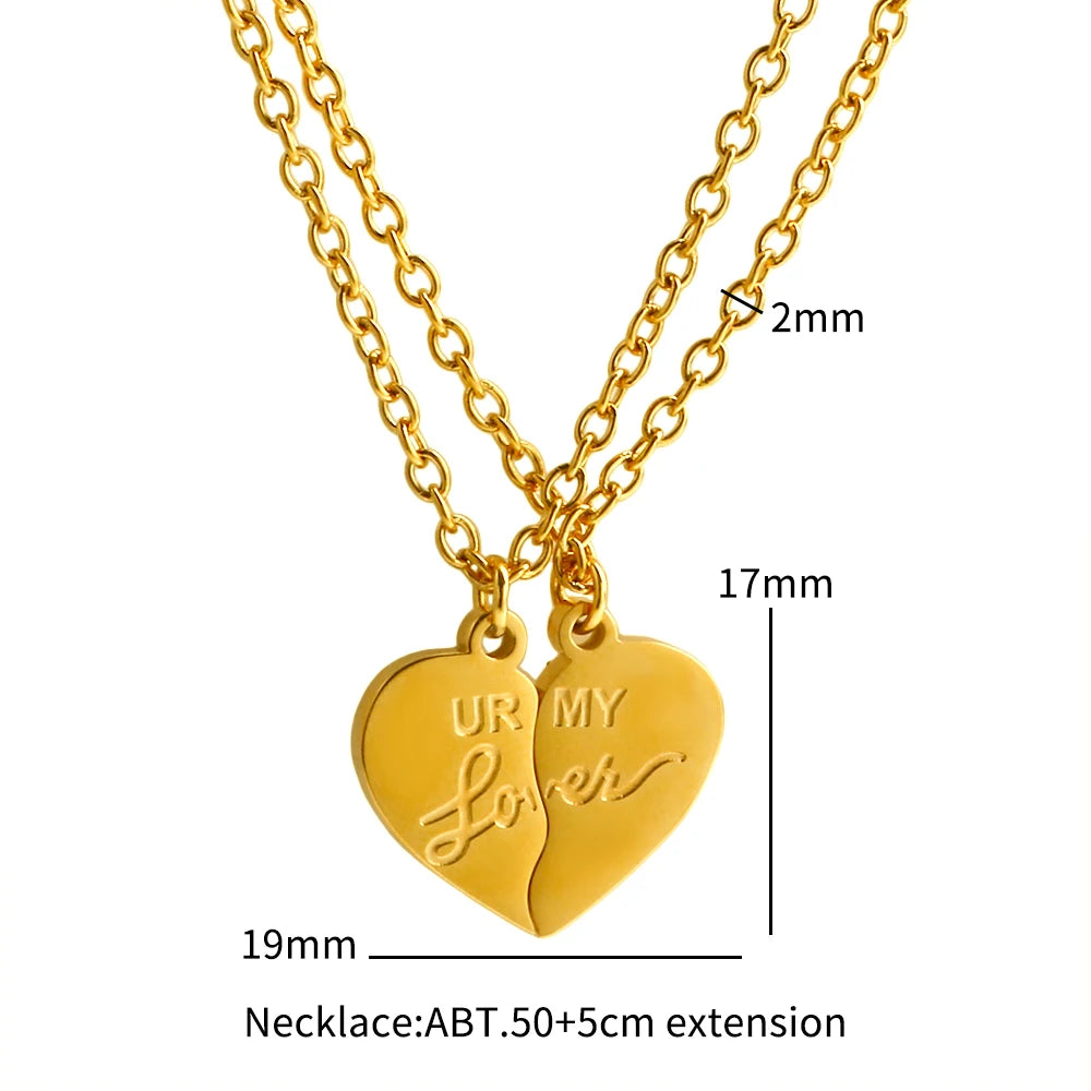 Couple Necklaces Jewelry Ur My Lover BFF Letter Necklace Stainless Steel 2-in-1 Heart Set Chain Choker Collares - Guangzhou Mingshixuan Jewellery CO.,Ltd