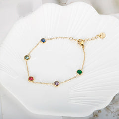 Stereoscopic Circular Colored Zirconia Inlaid Charm Exquisite Fine Chain Bracelet Wrist Bangle