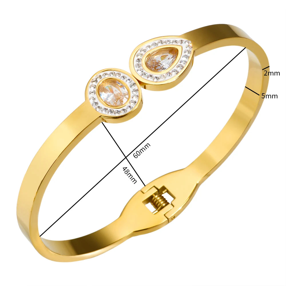 Trendy Luxury Jewelry Bangle for Women Gift Droplet Shaped Crystal Inlaid Bracelet